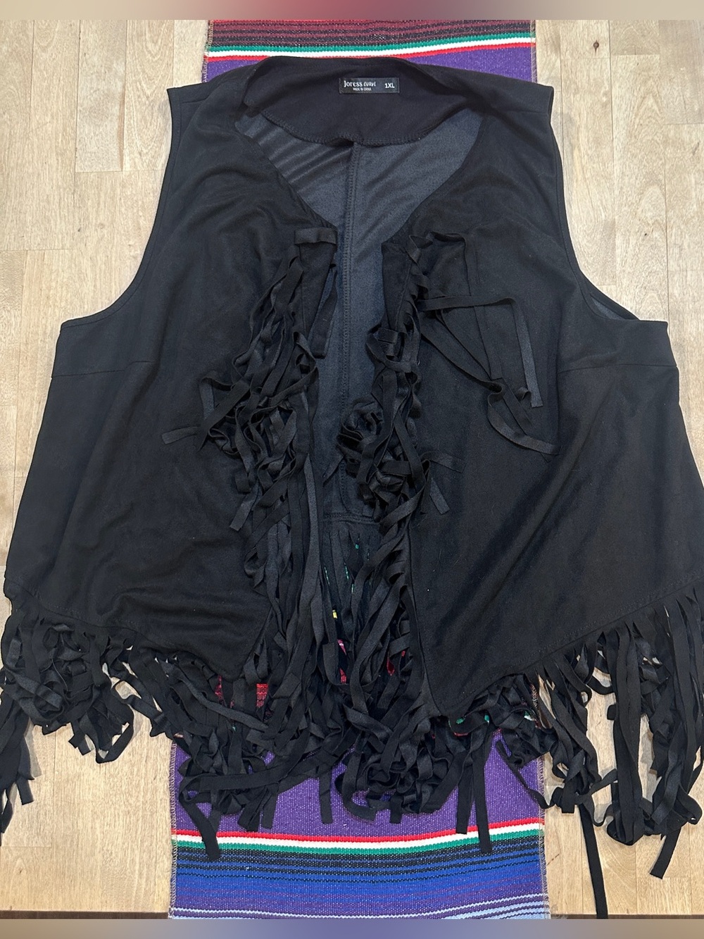 Fringed Open-Front Vest - Black